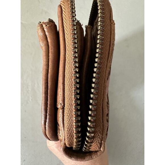 Women’s Boho Distressed Perforated Brown Leather Wallet - Picture 16 of 16